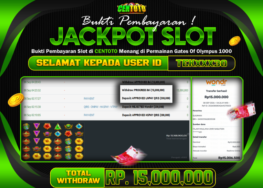  BUKTI JACKPOT LUNAS CENTOTO  RP 15.000.000,-LUNAS
