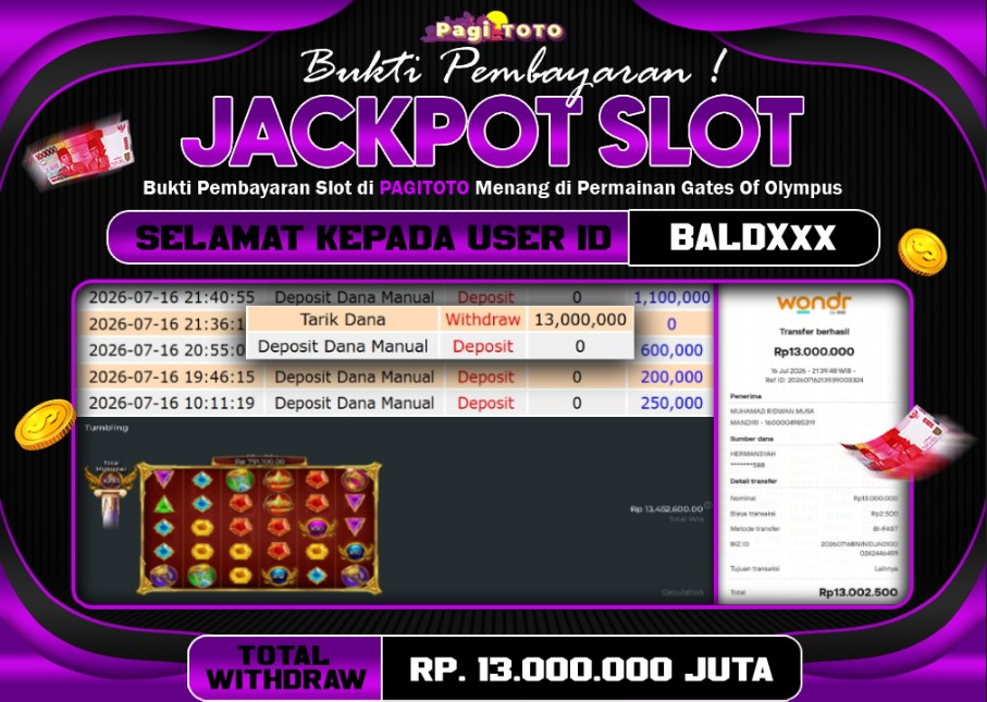 HAPPY JACKPOT MEMBER PAGITOTO SLOT GATES OF OLYMPUS 1000 Rp 13.000.000-, - LUNAS