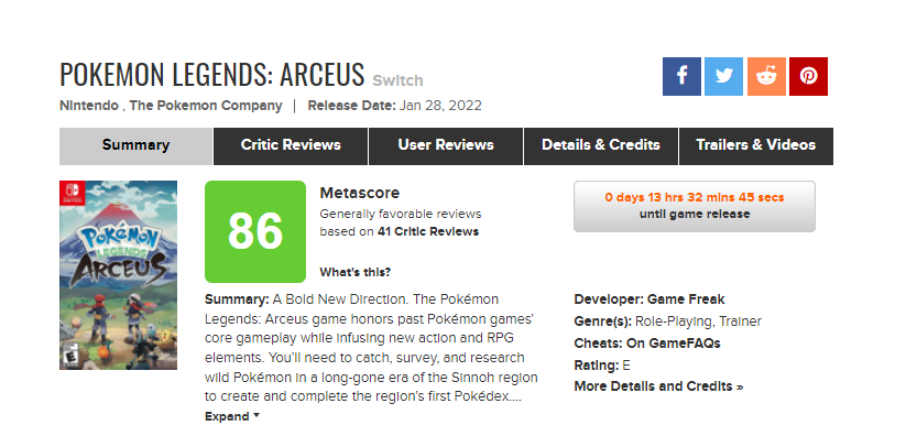 Pokémon Leyendas: Arceus y su media en Metacritic que sorprende - Movistar  eSports