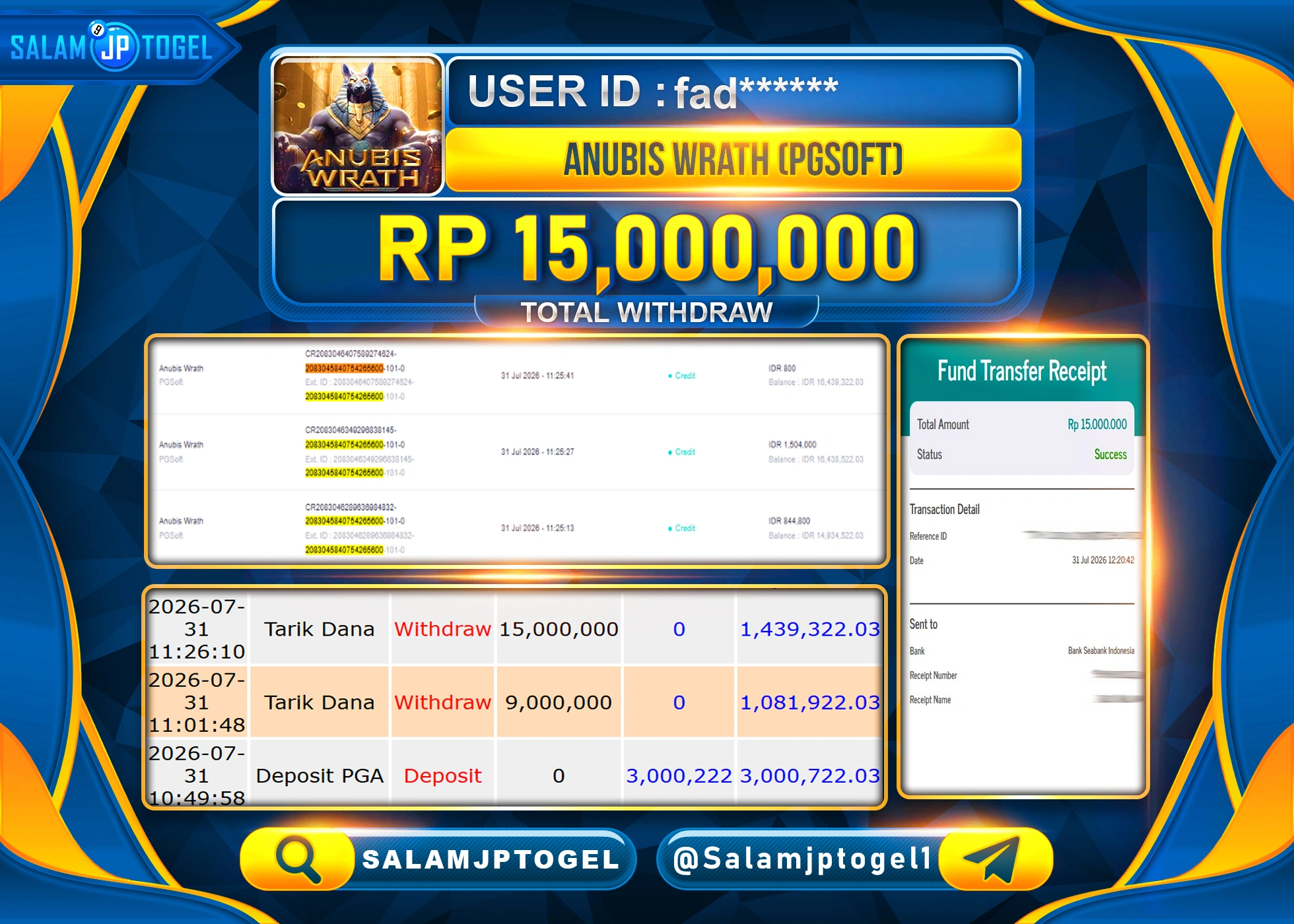 SALAMJPTOGEL JACKPOT MENANG SLOT ANUBIS WRATH  Rp.15,000,000 - LUNAS