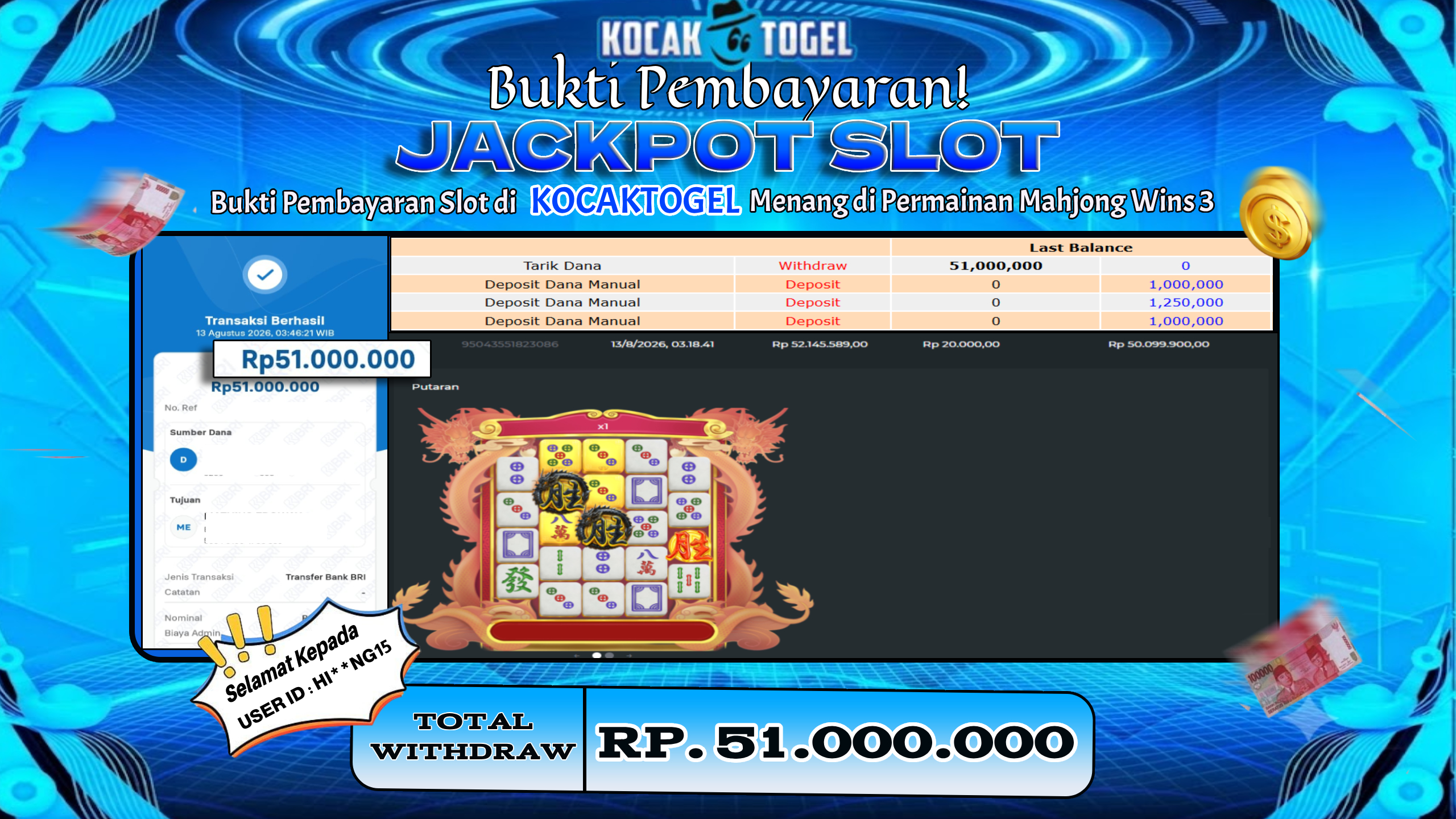 🏆 BUKTI KEMENANGAN Mahjong Wins 3 MEMBER KOCAKTOGEL  🏆