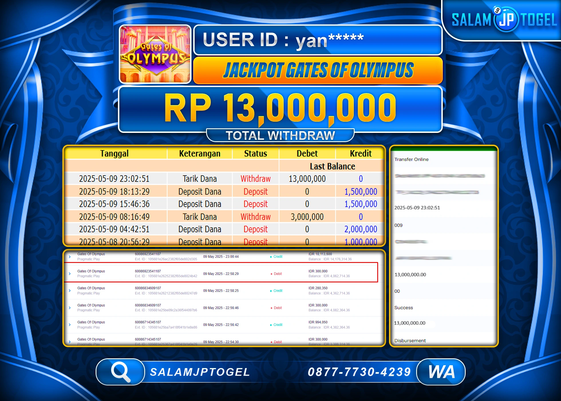 SALAMJPTOGEL MENANG GATES OF OLYMPUS Rp.13,000,000 LUNAS