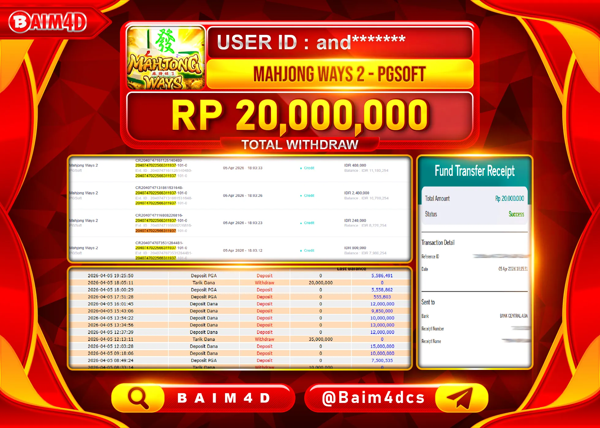 BAIM4D JACKPOT  SLOT MAHJONG WAYS 2 Rp.20,000,000 - LUNAS