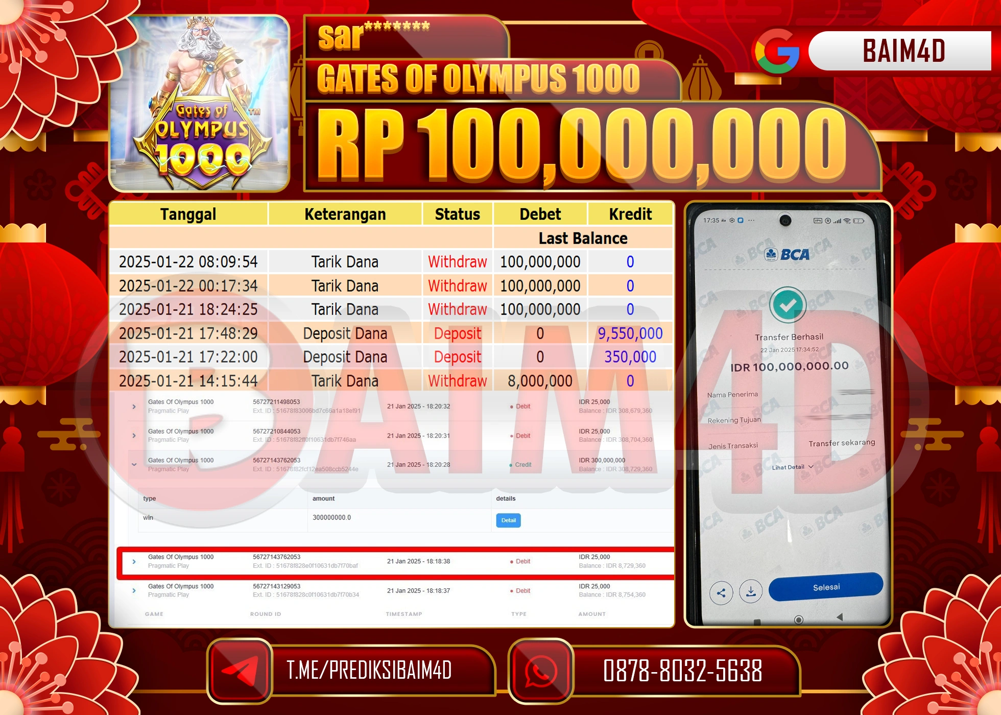 BAIM4D JACKPOT SLOT GATES OF OLYMPUS 1000 Rp.100,000,000.- LUNAS