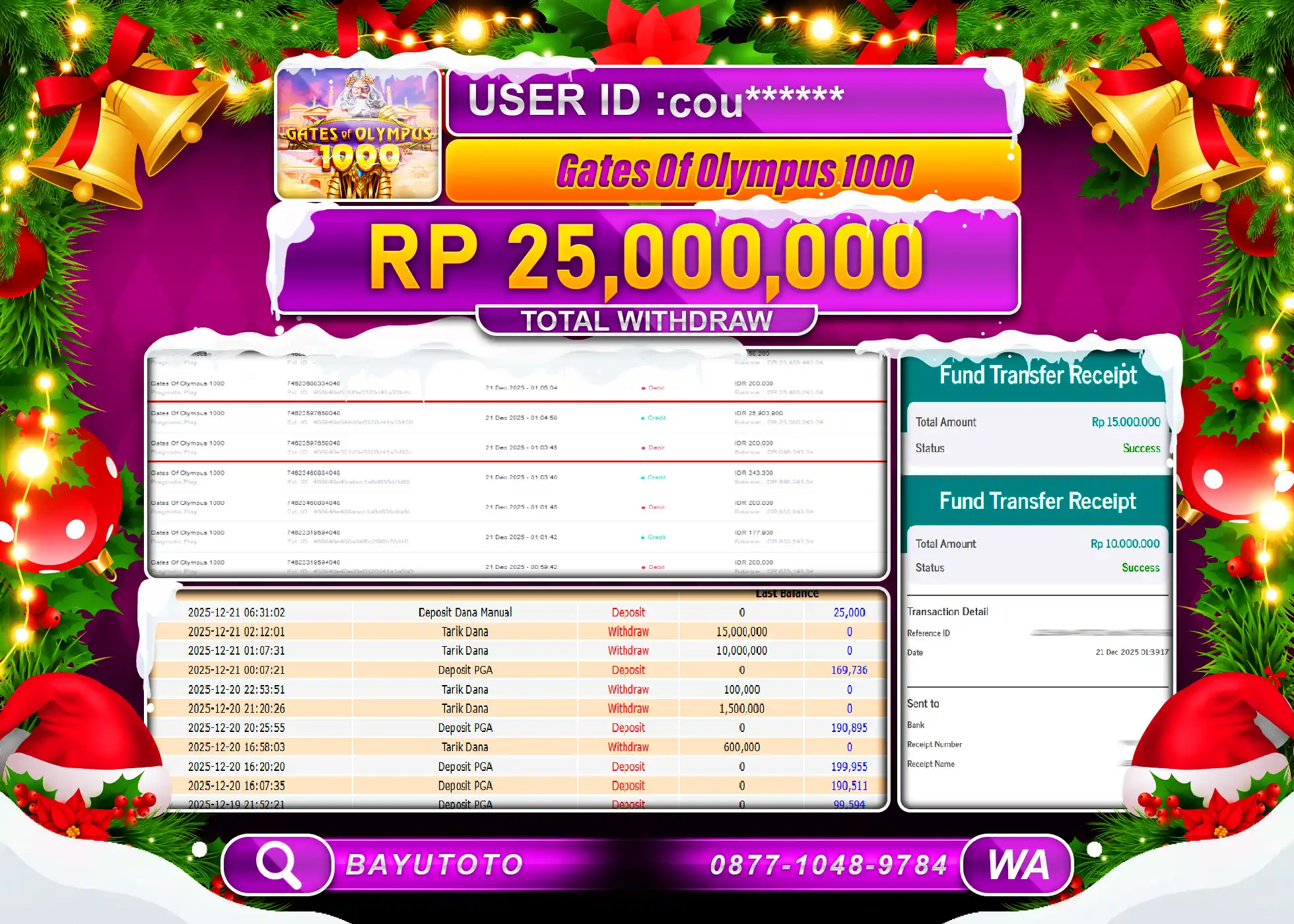 SELAMAT MEMBER SETIA BAYUTOTO JACKPOT DI SLOT GATES OF OLYMPUS 1000 Rp. 25,000,000 LUNAS