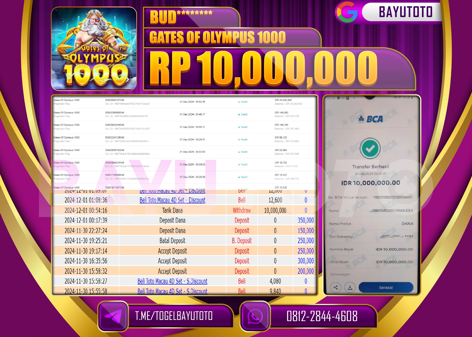 BAYUTOTO MENANG SLOT GATES OF OLYMPUS 1000 10,000,000 - LUNAS