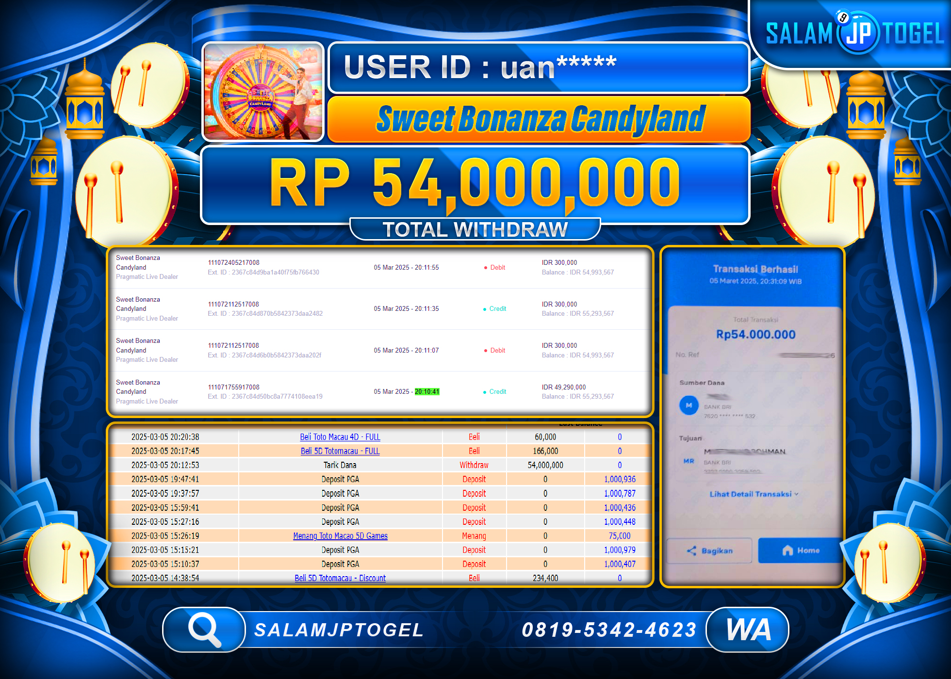 SALAMJPTOGEL WIN SWEET BONANZA CANDYLAND Rp. 54,000,000 LUNAS