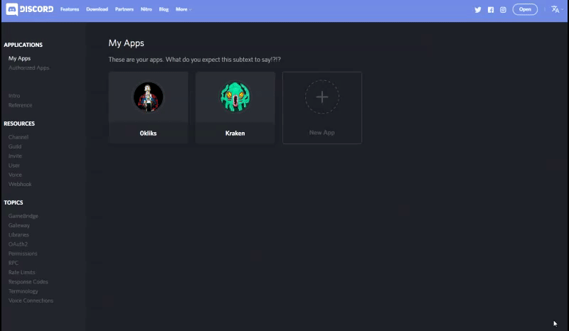 how to create a application for discord