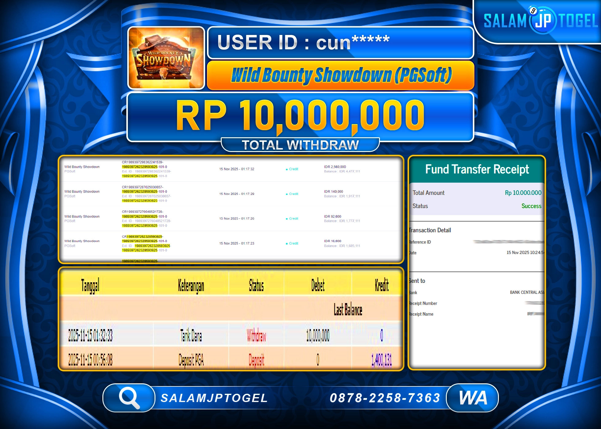 SALAMJPTOGEL MENANG WILD BOUNTY SHOWDOWN Rp.10,000,000  - LUNAS