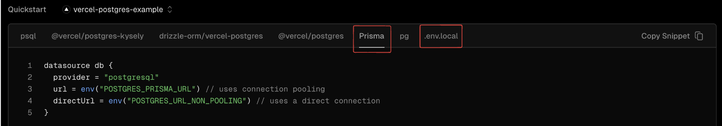 vercel postgres prisma quickstart