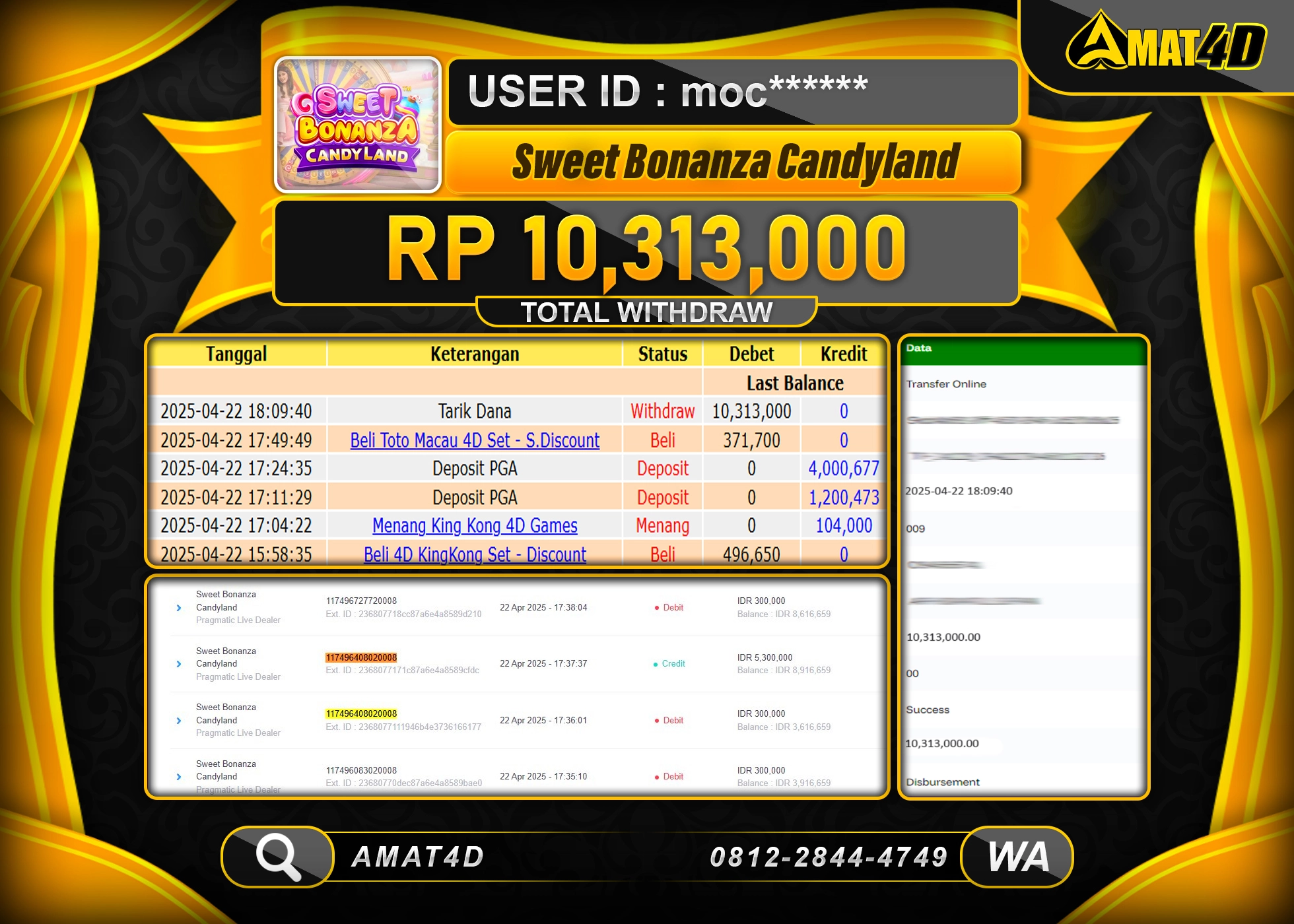 AMAT4D KEMENANGAN SWEET BONANZA CANDYLAND Rp.10.313.000 BERHASIL TERBAYAR LUNAS