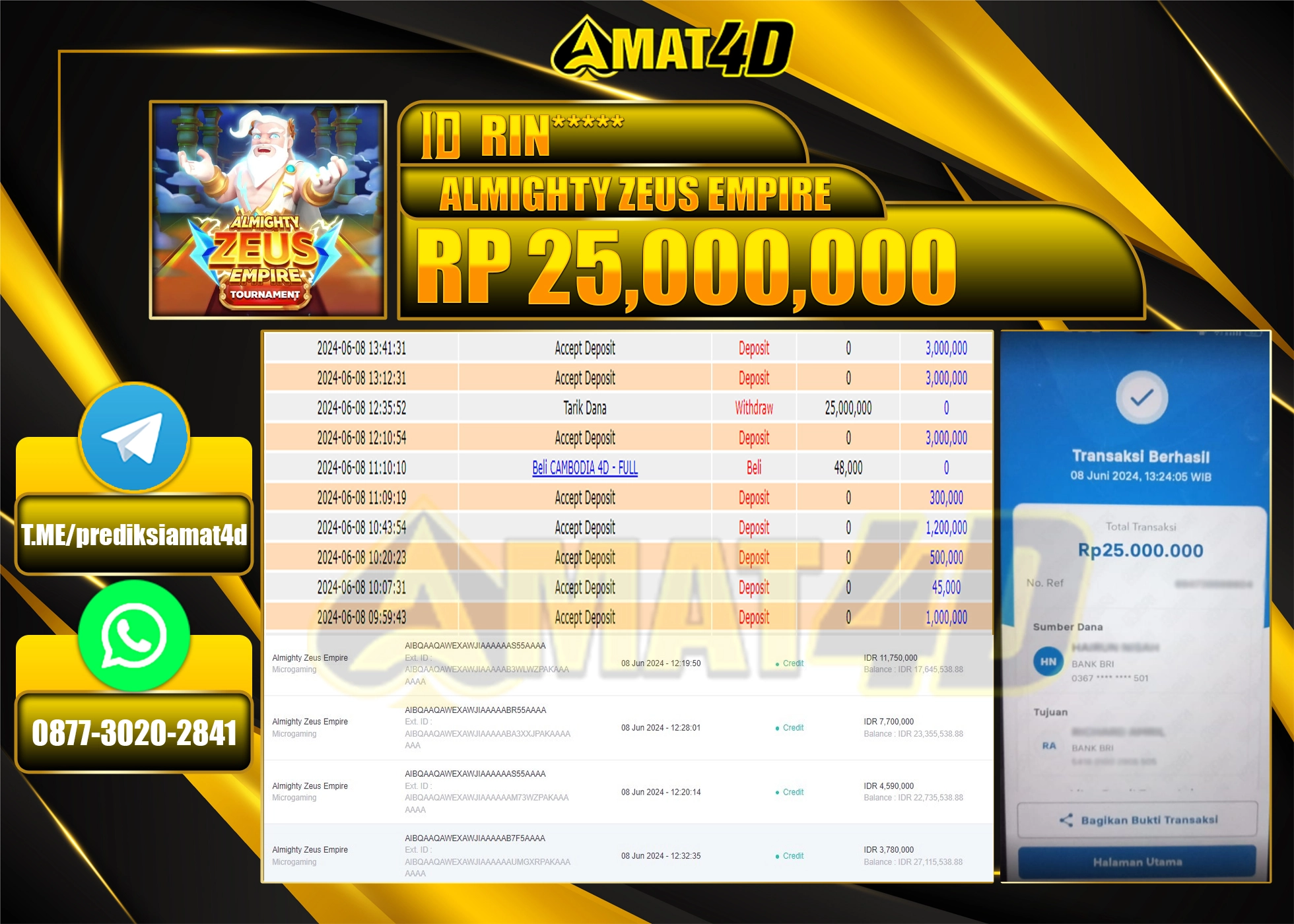 AMAT4D JACKPOT SLOT ALMIGHTY ZEUS EMPIRE Rp.25.000.000 BERHASIL DI BAYAR LUNAS