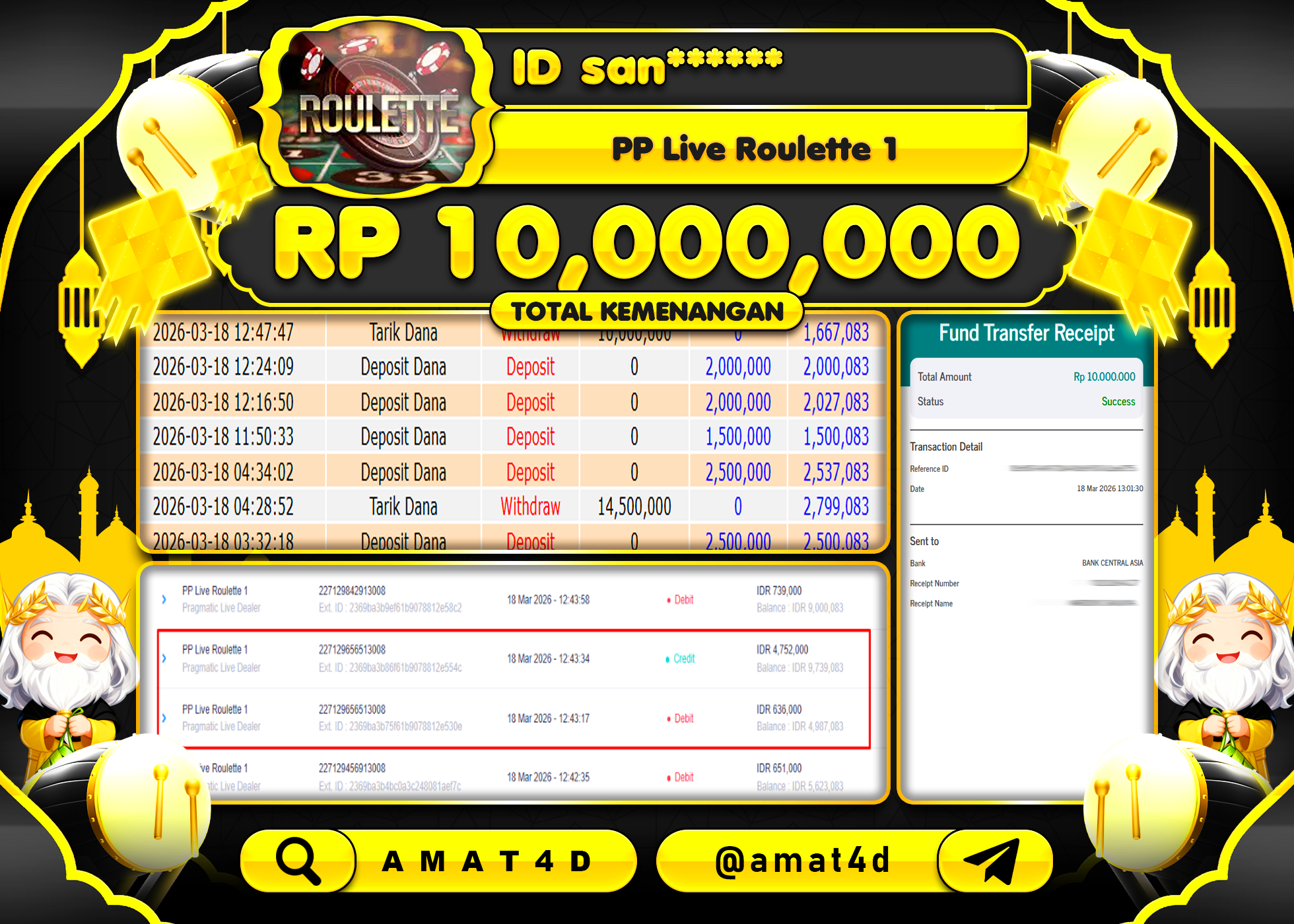 AMAT4D KEMENANGAN DI  PP LIVE ROULETTE 1  Rp.10,000,000 BERHASIL TERBAYAR LUNAS