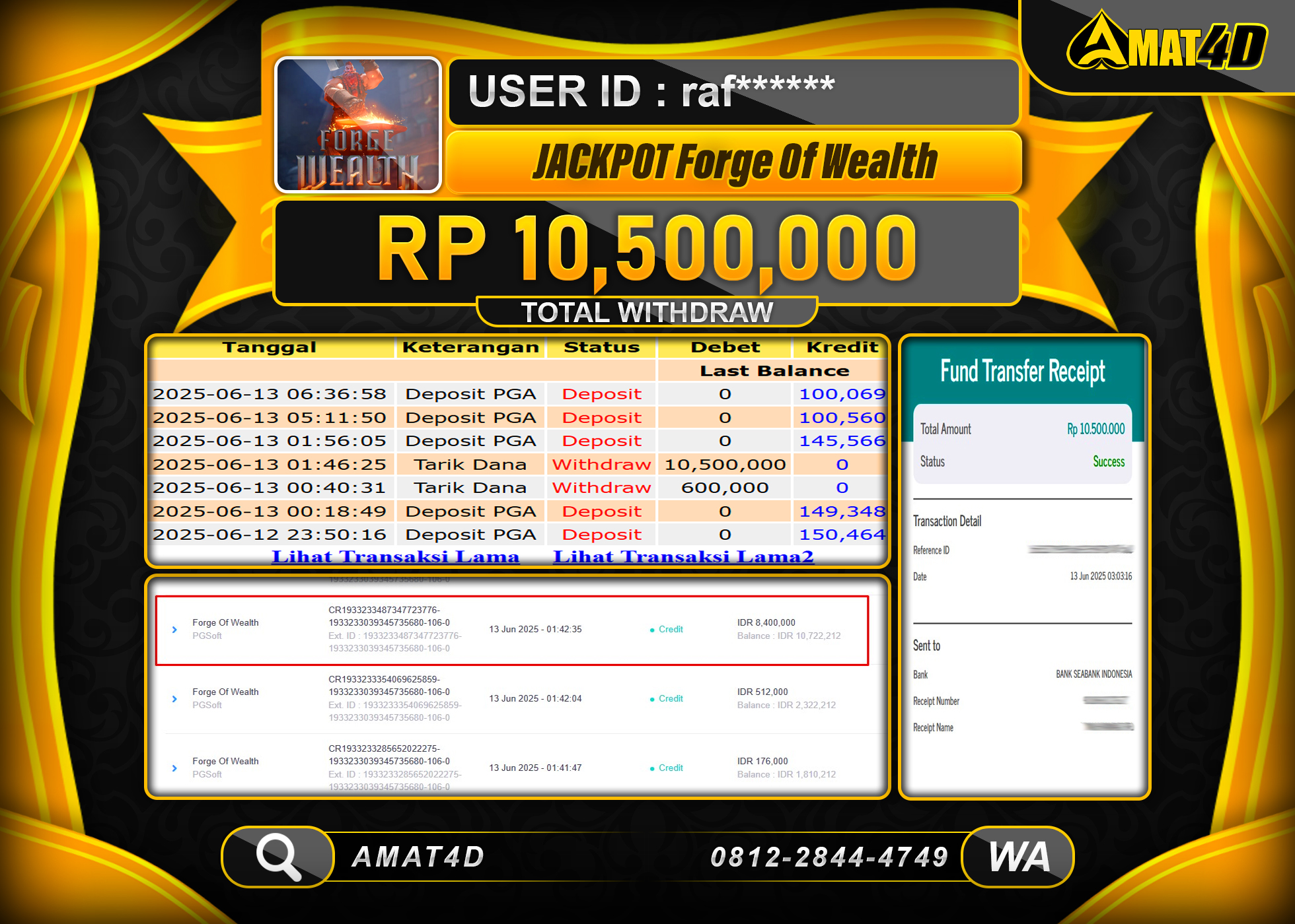 AMAT4D KEMENANGAN FORGE OF WEALTH Rp.10.500.000 BERHASIL TERBAYAR LUNAS