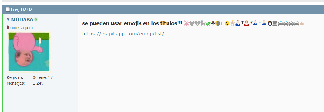 se pueden usar emojis en los titulos!!! &#128048;&#128040;&#128040;&#128041;&#127807;&#9752;&#127768;&#128577;&#128558;&#128124;&#128104;*&#128105;*&#128102;*&#128102;&#9937;&#127913;&#128660;&#128660;&#128660;&#128660;&#128077;