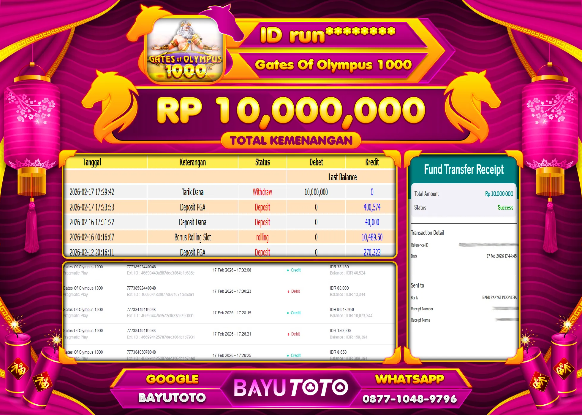 SELAMAT MEMBER SETIA BAYUTOTO JACKPOT DI SLOT GATES OF OLYMPUS 1000 Rp. 10,000,000 LUNAS