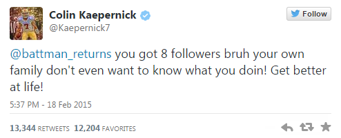 Colin Kaepernick Verbally Attacks Fan Via Twitter B70ab3ee7ff7a8c81665b48415f3200e