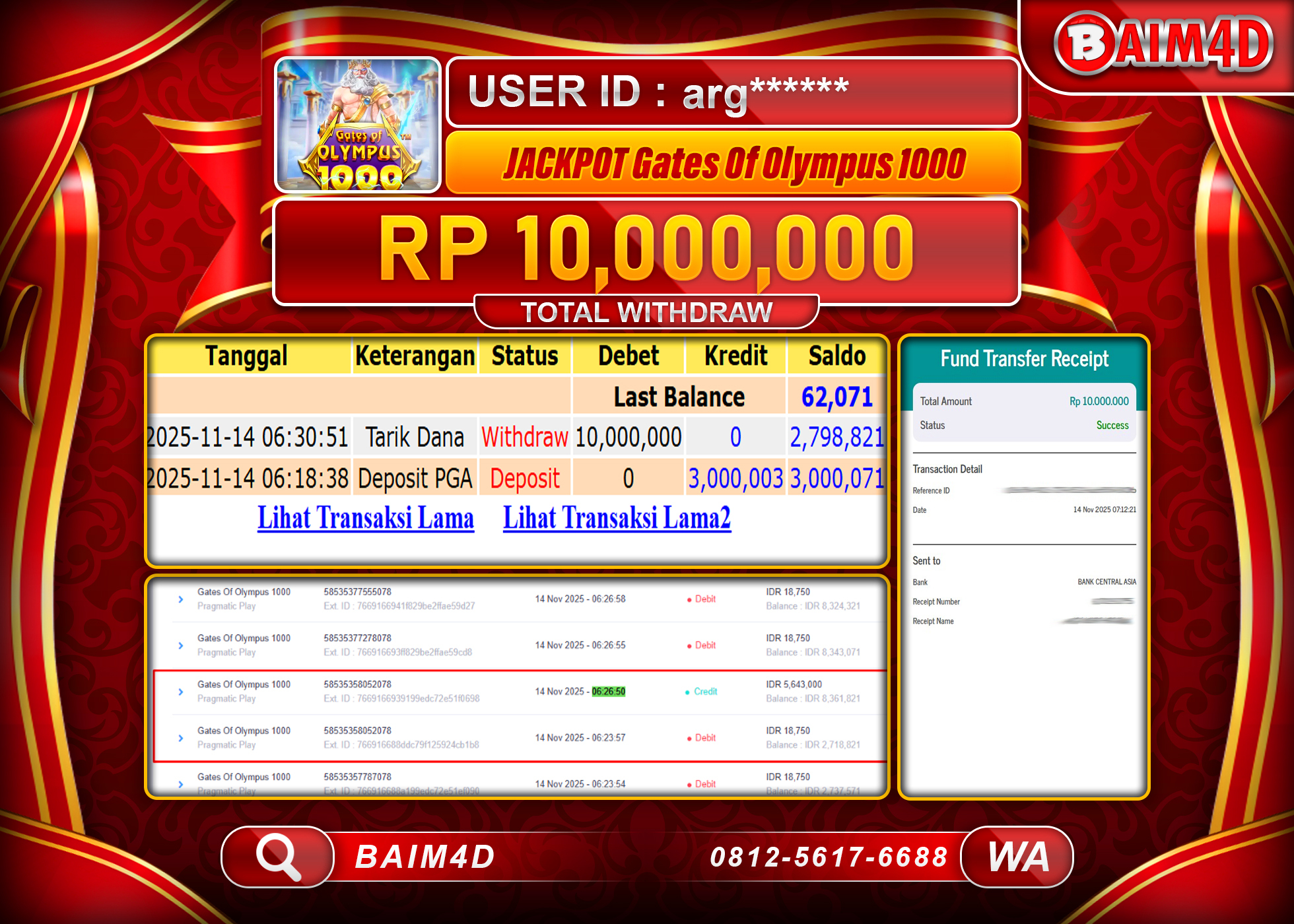 BAIM4D JACKPOT SLOT GATES OF OLYMPUS 1000 Rp.10,000,000 - LUNAS
