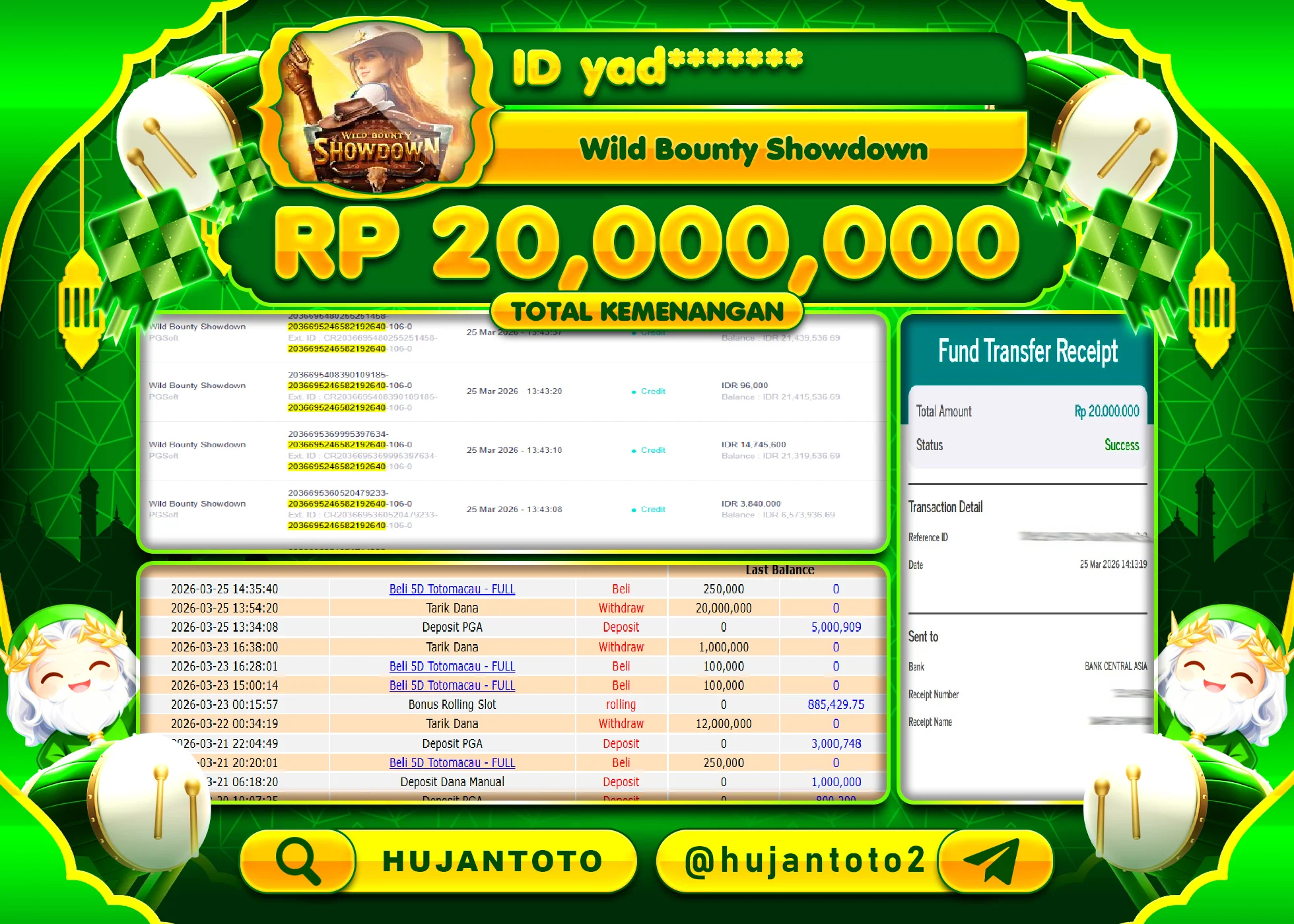 HUJANTOTO - BUKTI JACKPOT MENANG SLOT WILD BOUNTY SHOWDOWN Rp.20,000,000 - TERBAYAR LUNAS