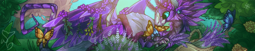 a purple fae with butterflies. she is foraging for lavender.