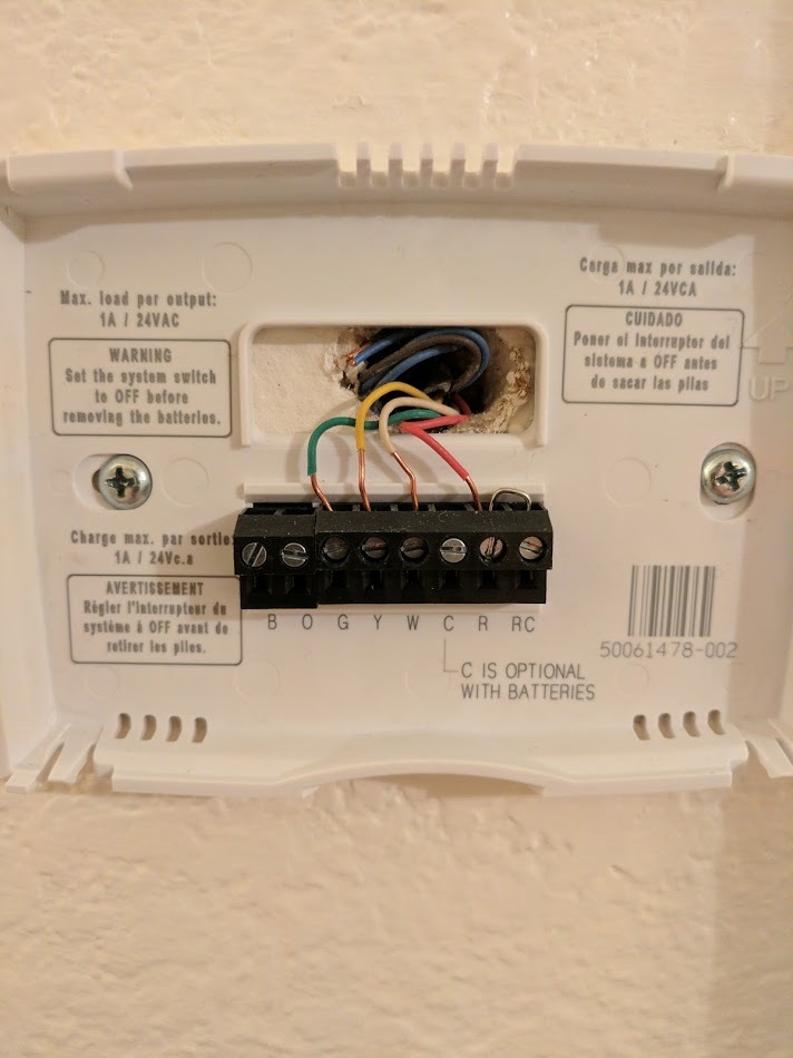 C port on old thermostat terminal, couple of unused wires in the wall ...