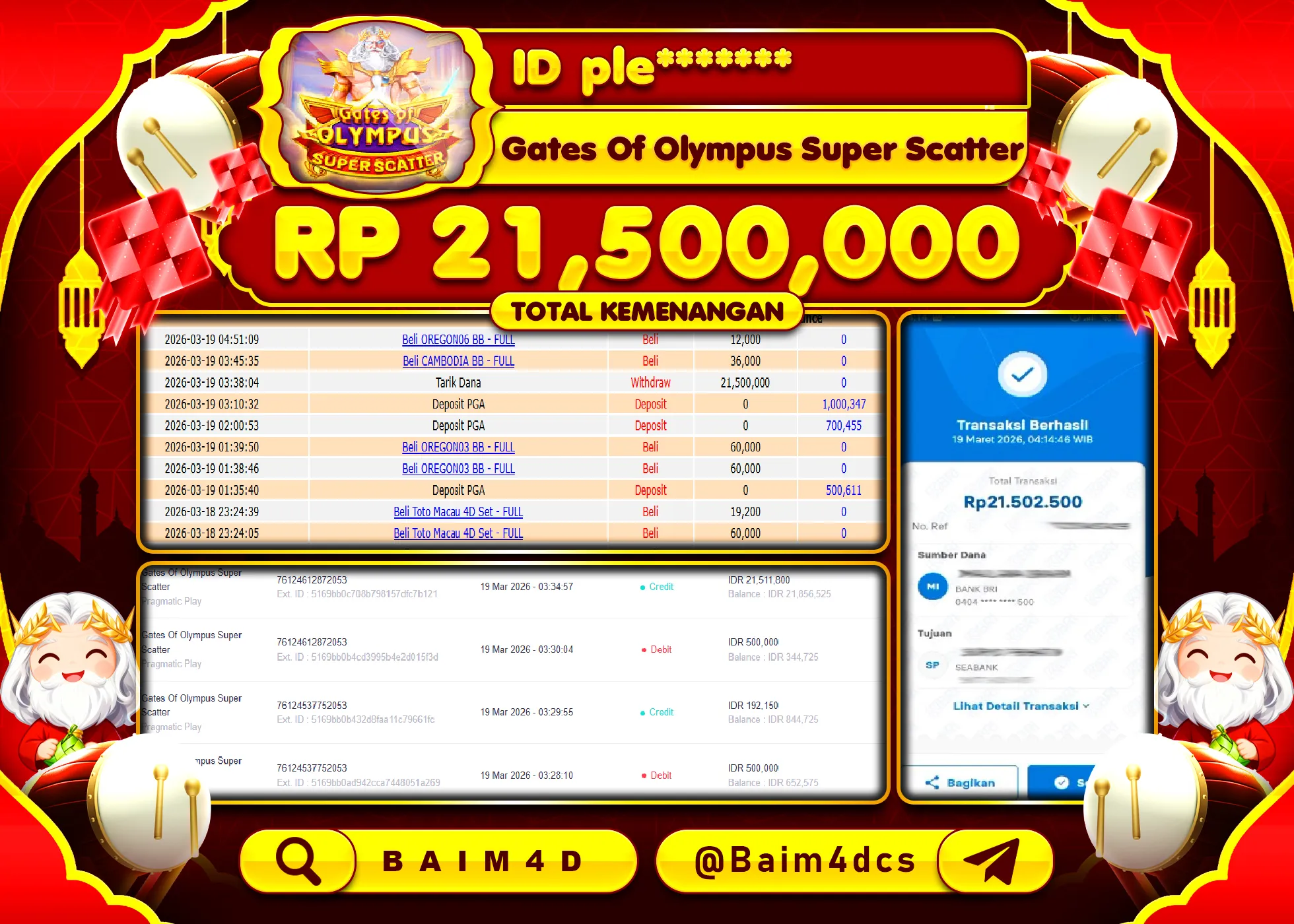 BAIM4D JACKPOT SLOT GATES OF OLYMPUS Rp.21,500,000 - LUNAS