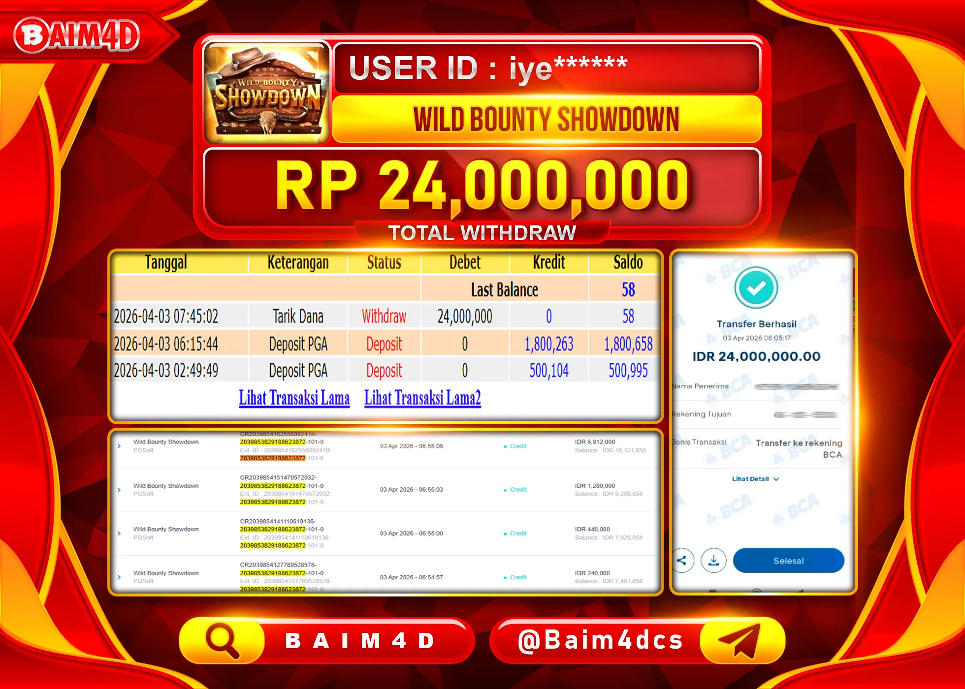 BAIM4D JACKPOT  SLOT WILD BOUNTY SHOWDOWN Rp.24,000,000 - LUNAS