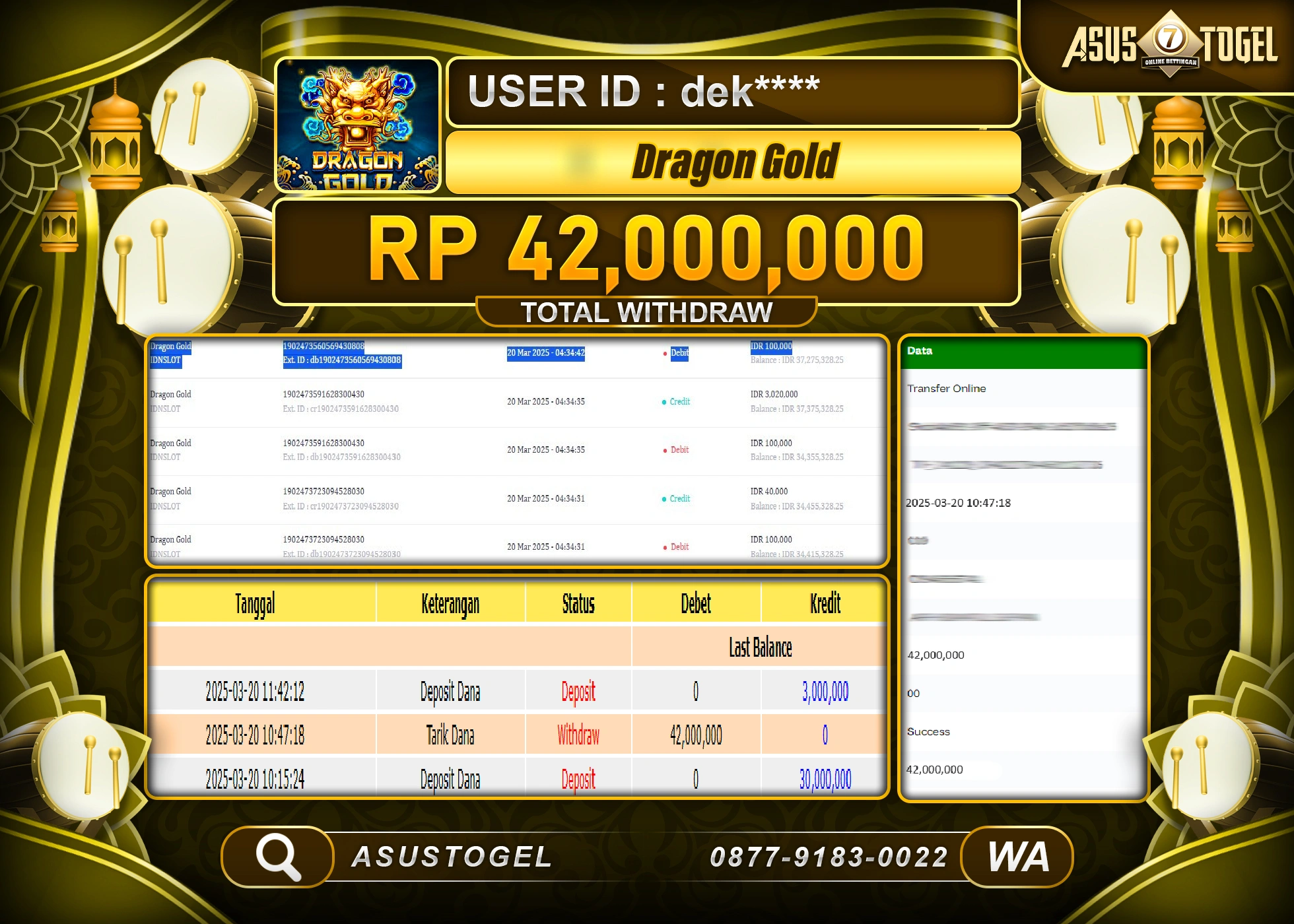 ASUSTOGEL KEMENANGAN DI DRAGON GOLD GAMES SEBESAR 42,000,000- RUPIAH LUNAS