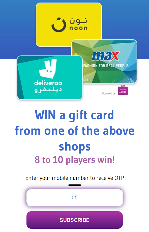 [PIN] AE | Win Gift Card Noon Max Deliveroo Eng (Etisalat)