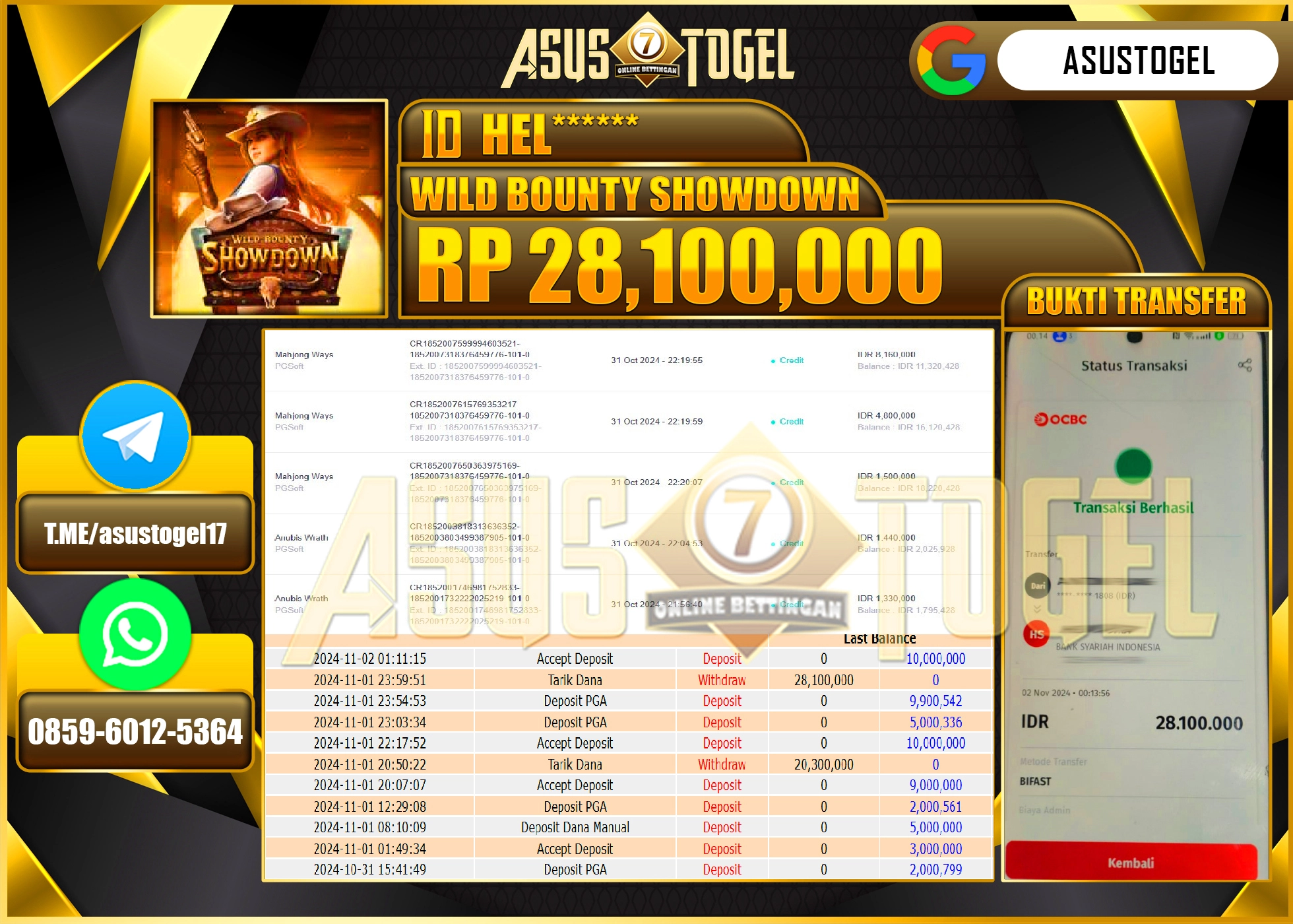 ASUSTOGEL KEMENANGAN DI WILD BOUNTY SHOWDOWN SEBESAR 28,100,000 -RUPIAH LUNAS