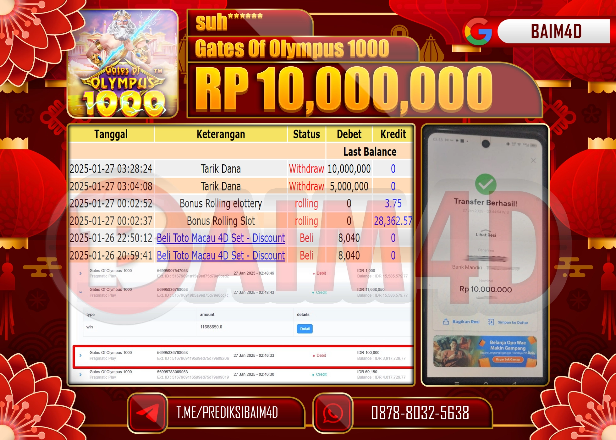 BAIM4D JACKPOT GATES OF OLYMPUS 1000 Rp.10.000,000.- LUNAS