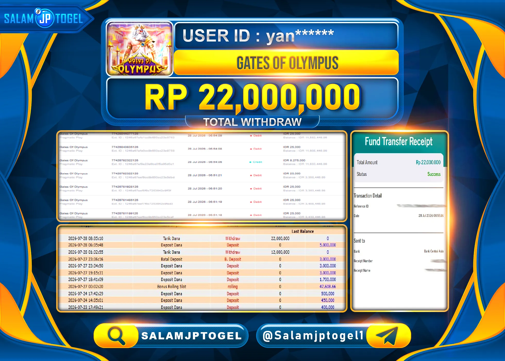 SALAMJPTOGEL JACKPOT MENANG GATES OF OLYMPUS  (PragmaticPlay) Rp.22,000,000 - LUNAS
