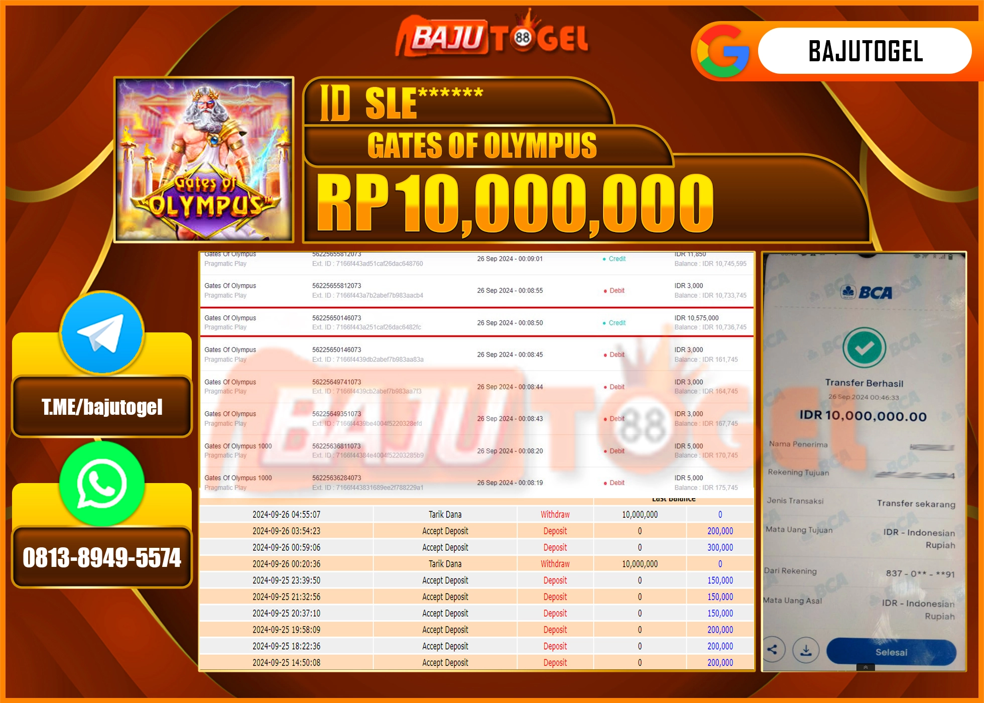 BAJUTOGEL JACKPOT GATES OF OLYMPUS Rp.10.000.000 LUNAS