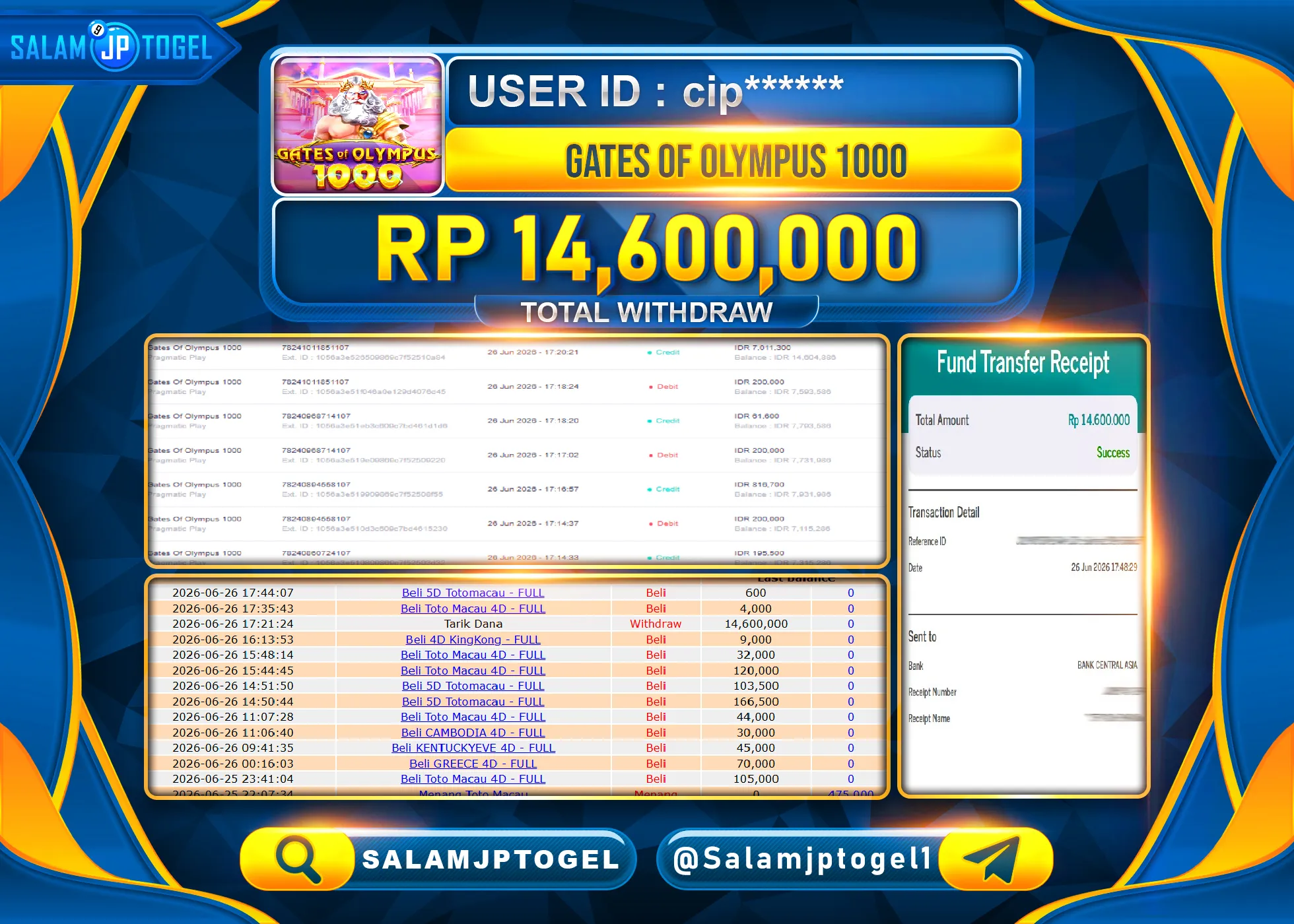 SALAMJPTOGEL MENANG GACOR SLOT GATES OF OLYMPUS 1000 Rp.14,600,000- LUNAS