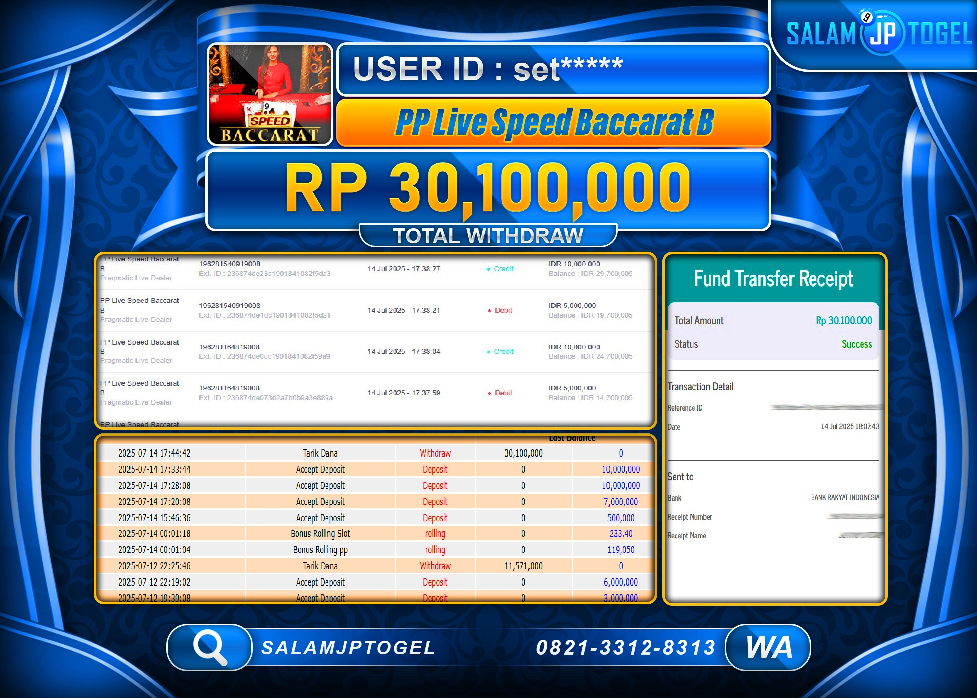 SALAMJPTOGEL MENANG PP Live Speed Baccarat B Rp.30,100,000