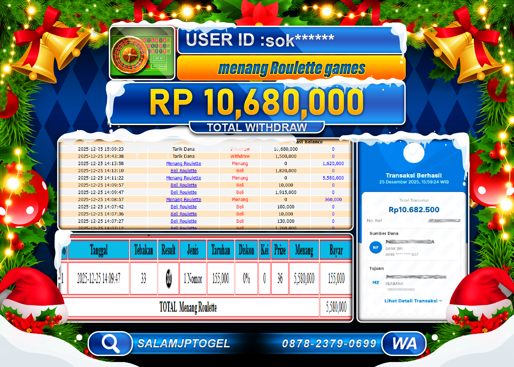 SALAMJPTOGEL JACKPOT MENANG LIVE GAME ROULETTE GAMES Rp.10,680,000 - LUNAS