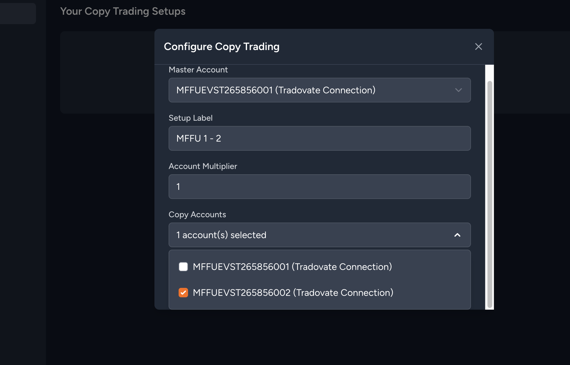 Setup configuration popup