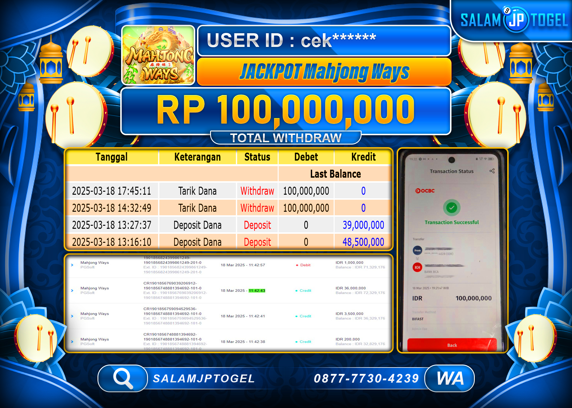 SALAMJPTOGEL MENANG MAHJONG WAYS Rp. 100,000,000 LUNAS