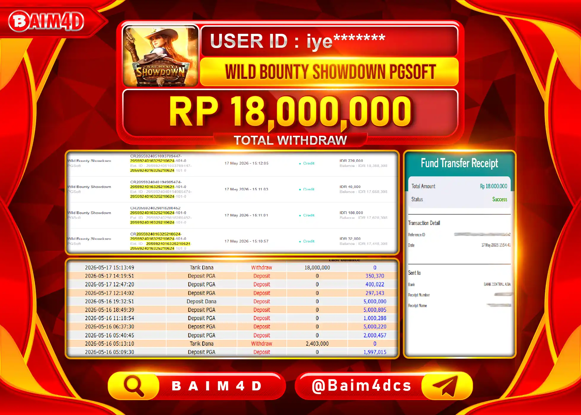 BAIM4D JACKPOT WILD BOUNTY SHOWDOWN Rp.18,000,000 - LUNAS