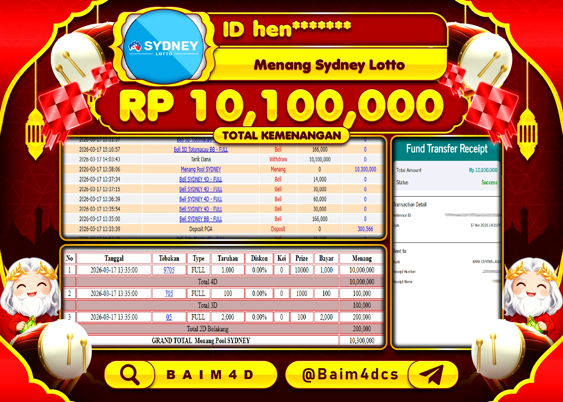 BAIM4D JACKPOT TOGEL SYDNEY LOTTO Rp.10,100,000 - LUNAS