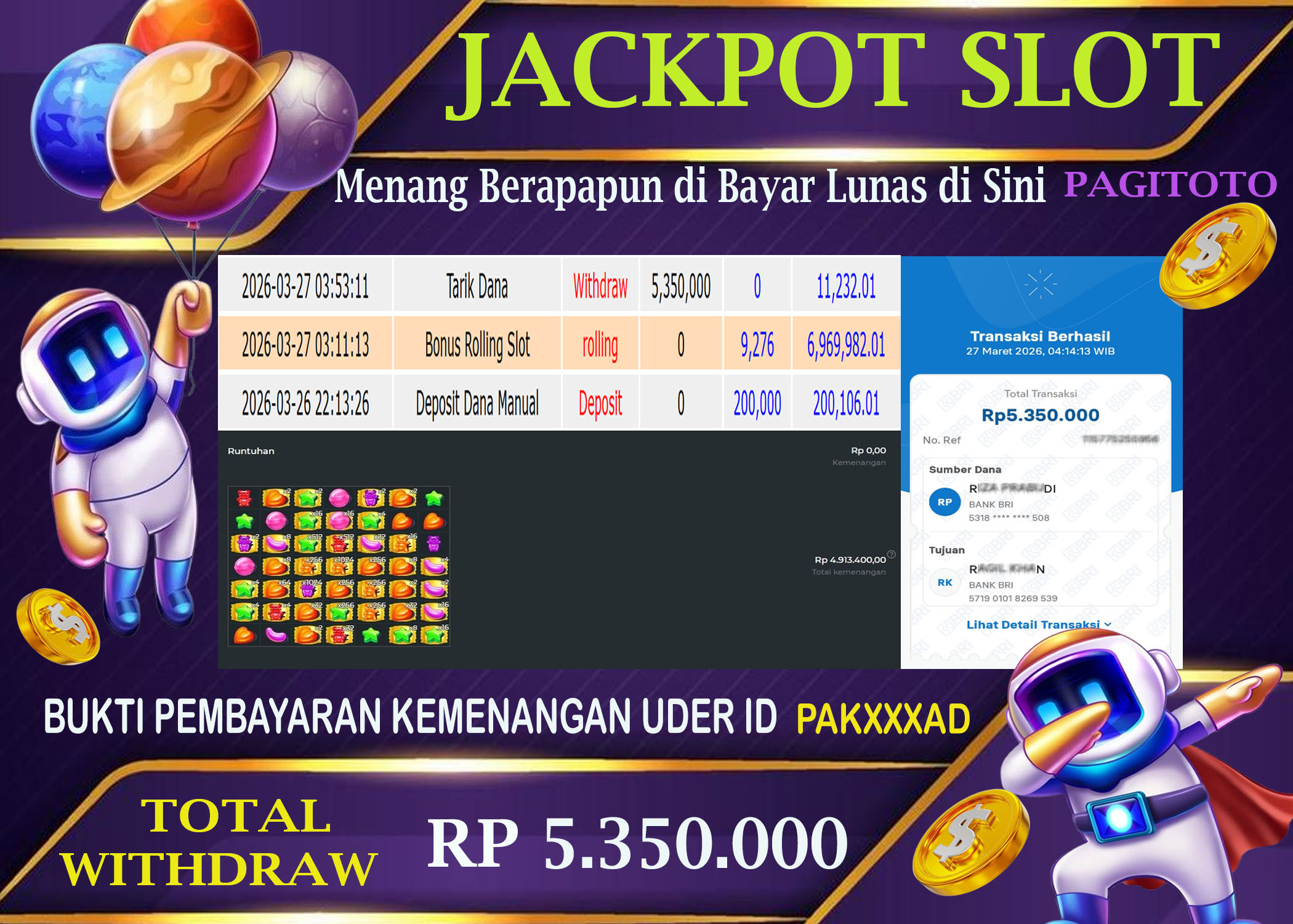HAPPY JACKPOT MEMBER PAGITOTO SLOT SUGAR RUSH 1000 Rp  5.350.000-, - LUNAS