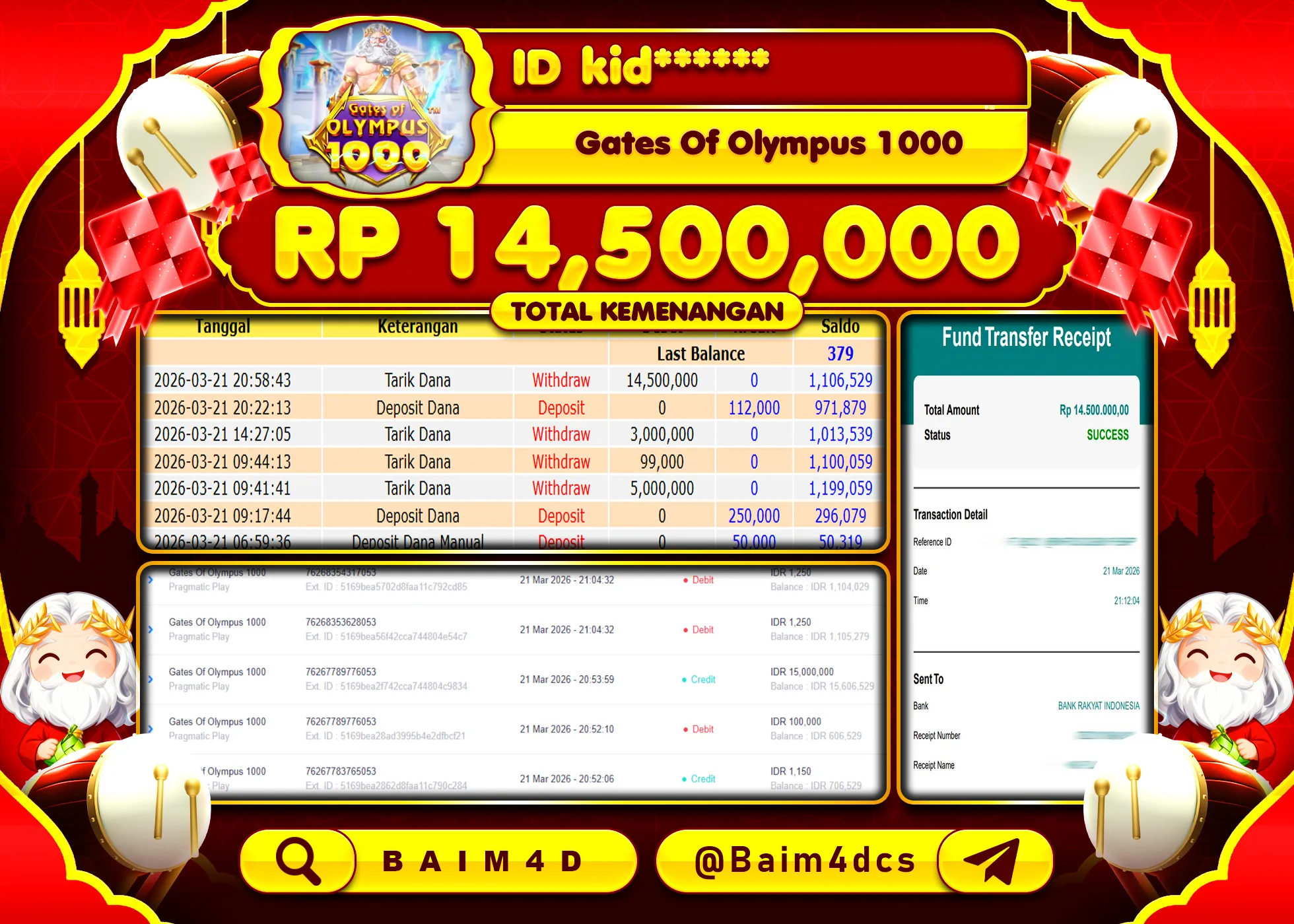 BAIM4D JACKPOT SLOT GATES OF OLYMPUS 1000  Rp.14,500,000 - LUNAS