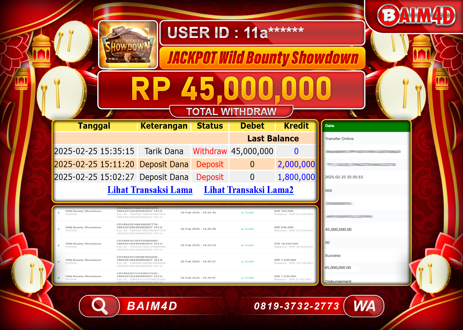 BAIM4D MENANG MENANG Wild Bounty Showdown 1000 GAMES Rp.45.000,000.