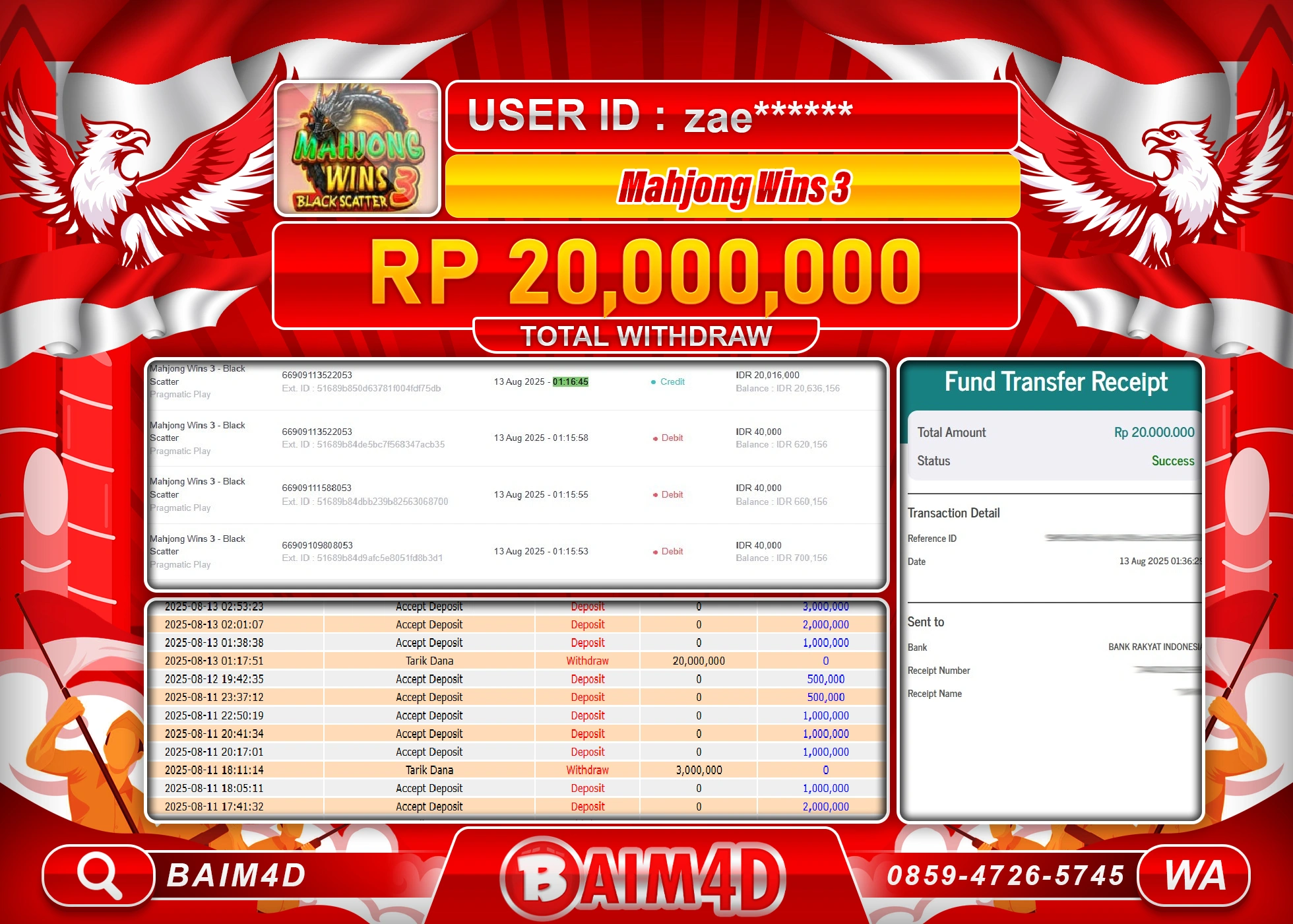 BAIM4D JACKPOT SLOT MOHJONG WINS 3 Rp.20,000,000.- LUNAS