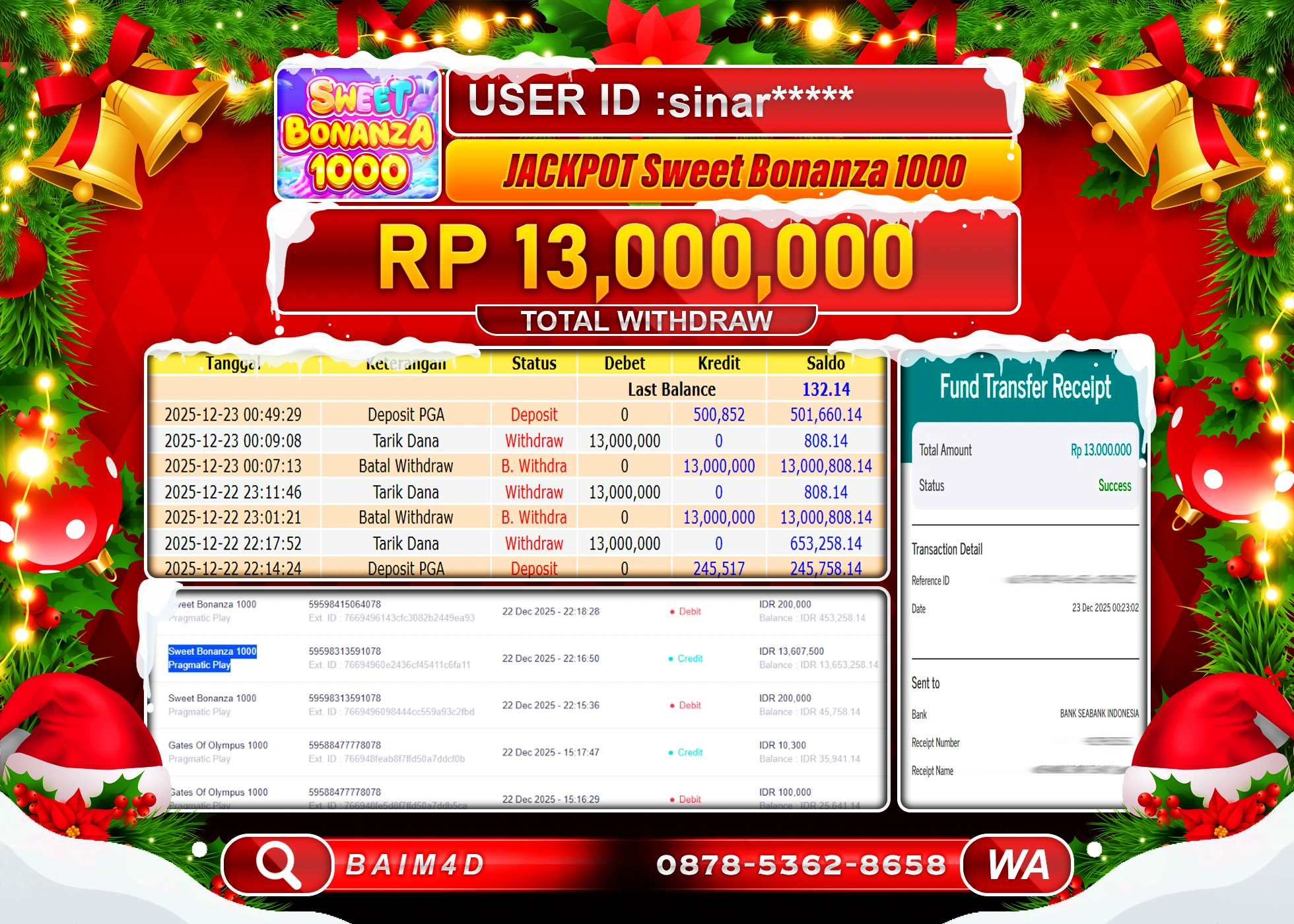 BAIM4D JACKPOT SLOT SWEET BONANZA Rp.13,000,000 - LUNAS