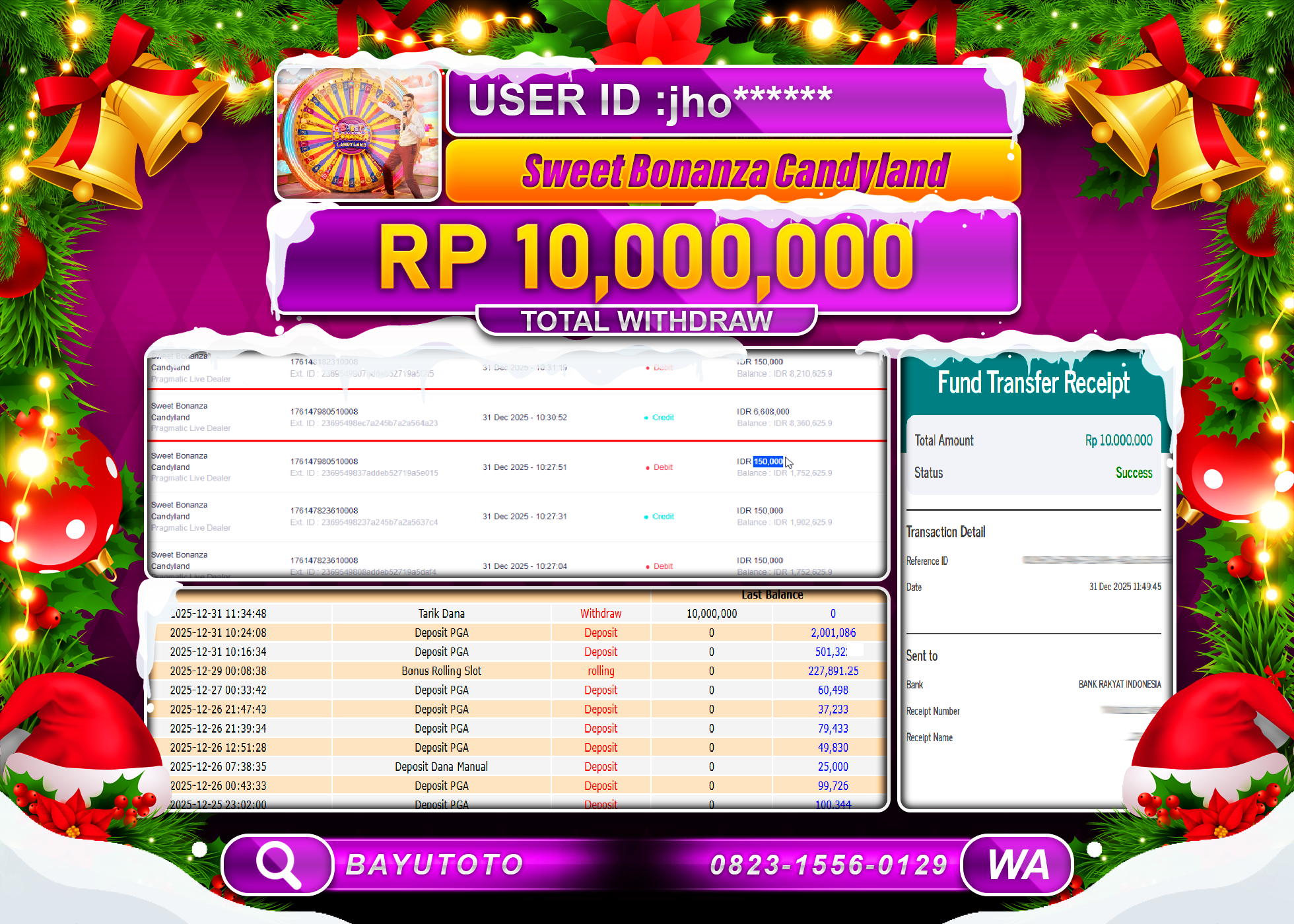 SELAMAT MEMBER BAYUTOTO JACKPOT SWEET BONANZA CANDYLAND Rp. 10,000,000 LUNAS