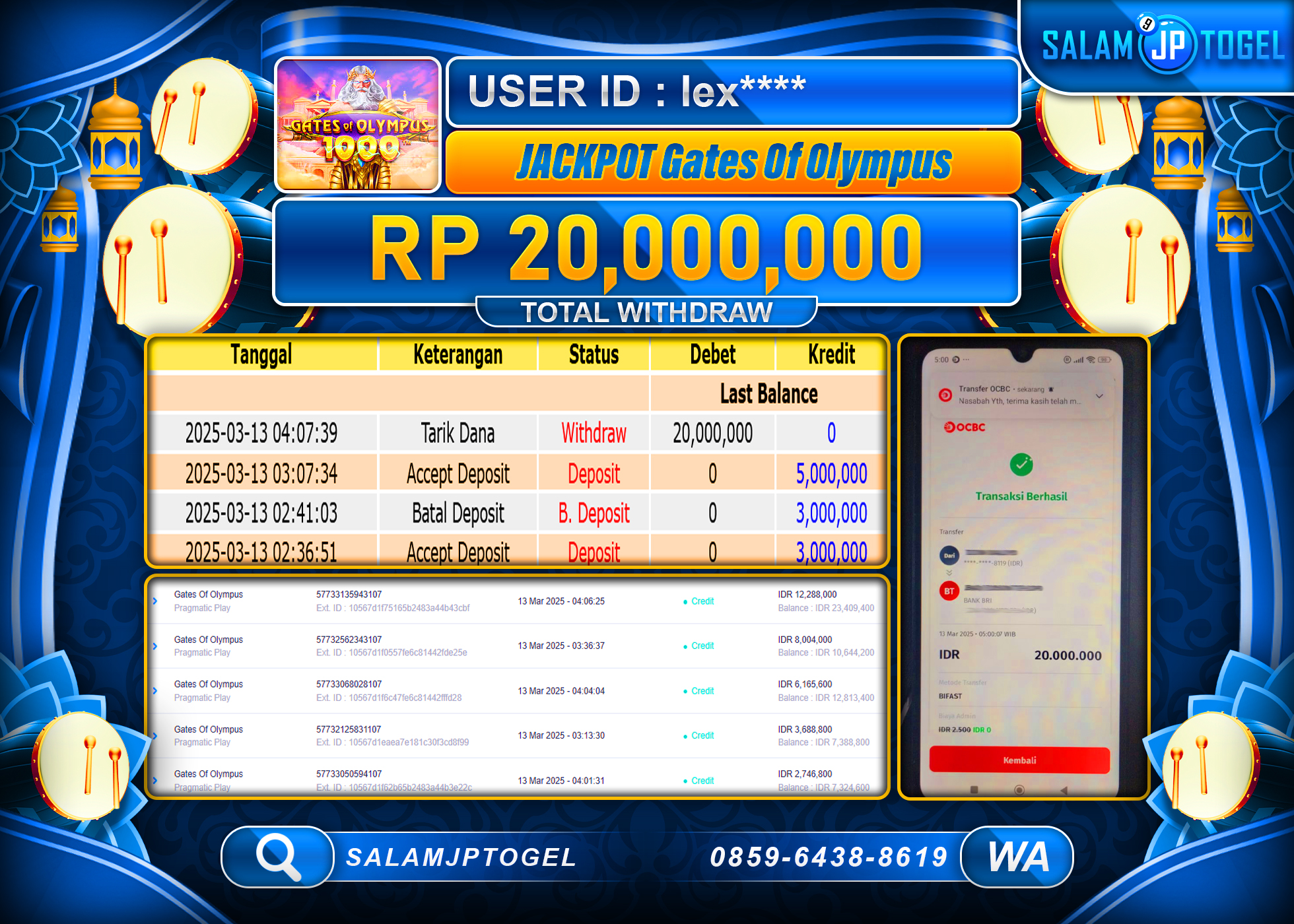 SALAMJPTOGEL MENANG GATES OF OLYMPUS Rp. 20,000,000 LUNAS