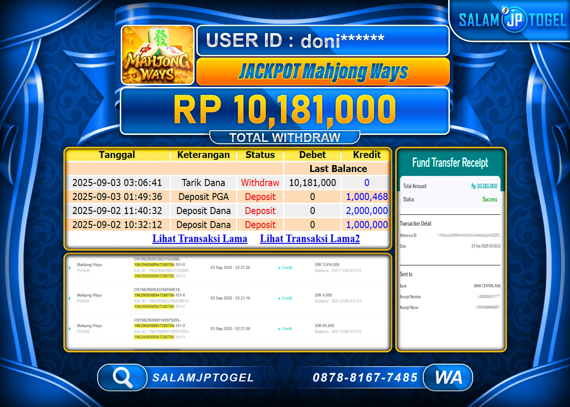 SALAMJPTOGEL MENANG Mahjong Ways 2 Rp.10,181,000