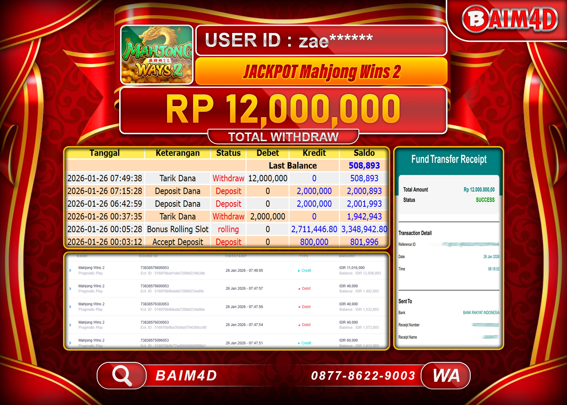 BAIM4D JACKPOT SLOT MAHJONG WINS 2 Rp.12,000,000 - LUNAS