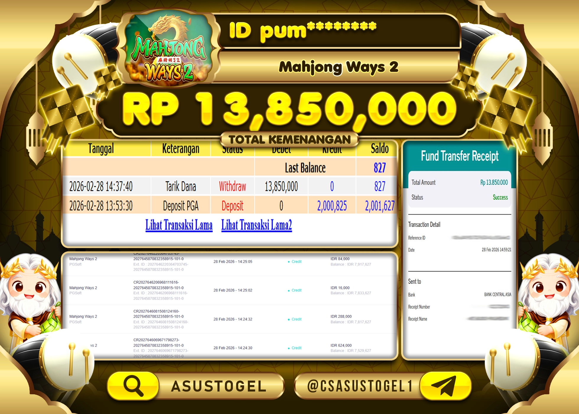 ASUSTOGEL KEMENANGAN DI SLOT MAHJONG WAYS 2 SEBESAR 13,850,000 - RUPIAH LUNAS